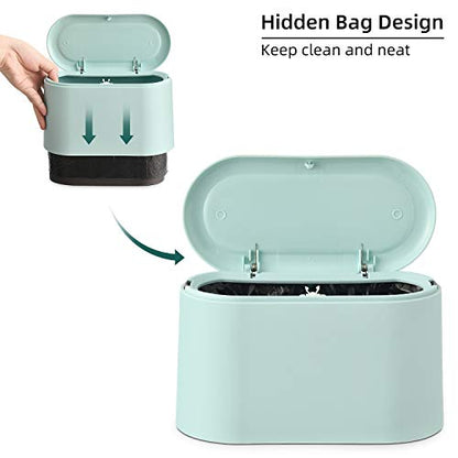 SUBEKYU 0.5 Gal Mini Countertop Trash Can with Lid for Desktop, Small Garbage Can for Office, Tiny Wastebasket, Plastic, Light Green - color: Light Green 0.4 Gal with Lid