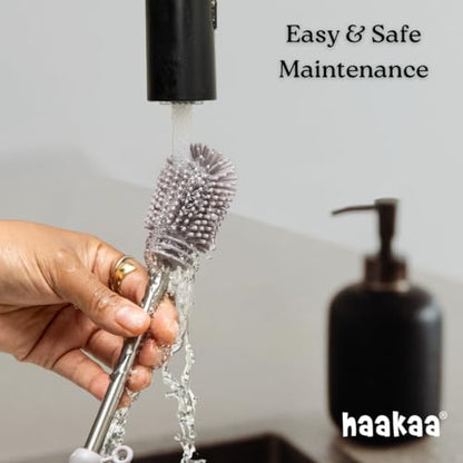Haakaa Silicone Cleaning Brush Kit – Household Cleaning Brushes for Bottles and Crevices – Food-Grade Silicone: Dishwasher Safe (Kit-Grey) - color: Kit-grey