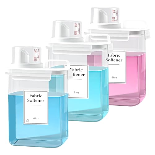 3 Pack Laundry Detergent Dispenser, 61oz Laundry Soap Dispenser, Refluxable Laundry Detergent Container, Plastic Liquid Laundry Detergent Dispenser for Laundry Room Organization with 6 Labels - size: 61 Fl Oz (Pack of 3)