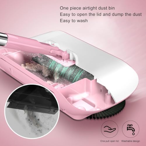 Carpet Floor Sweeper Manual with Horsehair,Hanging Manual Vacuum Carpet Brush Home Tool for Sweeping Mopping (Pink)