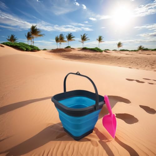 SAMMART 5.5L (1.4 Gallon) Collapsible Square Handy Bucket/Foldable SquareWater Pail/Portable Tub with Handle. (Grey/Ocean Blue (Set of 2)) - color: Grey/Ocean Blue (Set of 2)