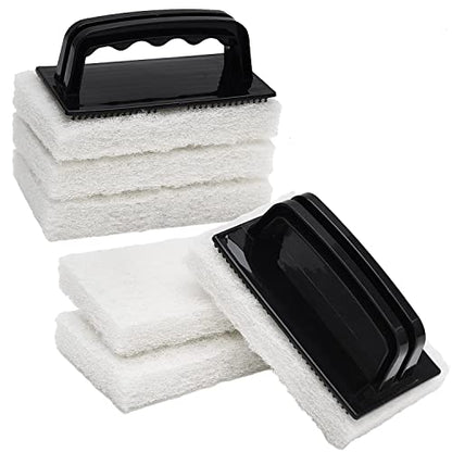 YoleShy Handled Scrubber Set, Non-Scratch Bathroom Scrubbing Pads, Bathtub Scrubber with Handle, Reusable Cleaning Sponge for Shower Tile, Bathtube, Sink, Spas Tubs & Swimming Pool Step - color: Black