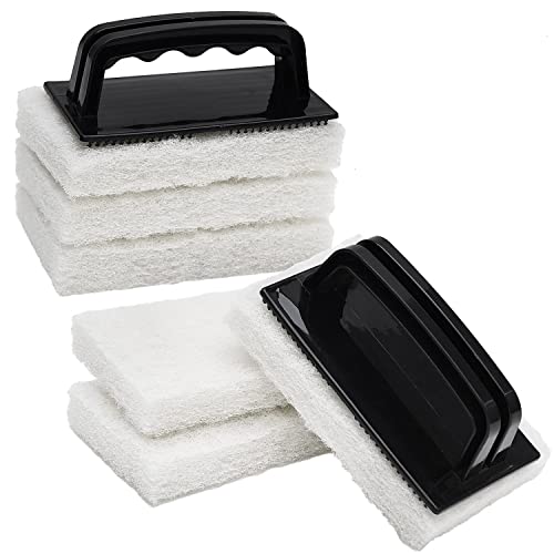 YoleShy Handled Scrubber Set, Non-Scratch Bathroom Scrubbing Pads, Bathtub Scrubber with Handle, Reusable Cleaning Sponge for Shower Tile, Bathtube, Sink, Spas Tubs & Swimming Pool Step - color: Black