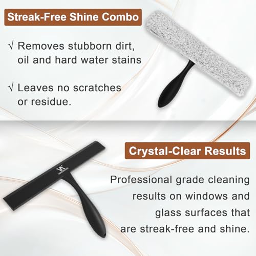 Shower Squeegee for Glass Doors & Microfiber Scrubber Kit 11Inch Window Washing Tools with Non-Slip Handle and Adhesive Hook - color: Black+grey