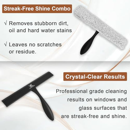 Shower Squeegee for Glass Doors & Microfiber Scrubber Kit 11Inch Window Washing Tools with Non-Slip Handle and Adhesive Hook - color: Black+grey