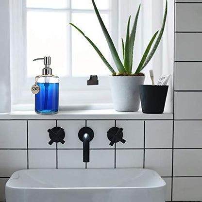 JASAI 16OZ Cylinder Glass Soap Dispenser with Rust Proof Stainless Steel Pump, Refillable Bathroom Soap Dispenser for Hand Soap, Dish Soap, Liquid Soaps and Kitchen (Clear)