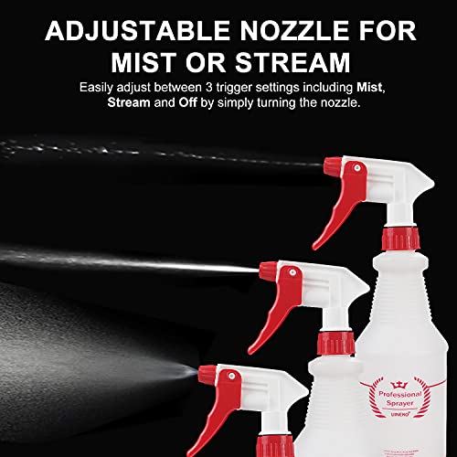 Uineko Plastic Spray Bottle (4 Pack, 24 Oz, All-Purpose) Heavy Duty Spraying Bottles Leak Proof Mist Empty Water Bottle for Cleaning Solution Planting Pet with Adjustable Nozzle and Measurements - size: 24 Oz, 4 Pack