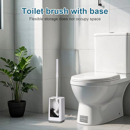 Toilet Bowl Brush and Holder 3 Pack Sturdy Plastic Long Handled Toilet Brushes for Bathroom with Ventilated Base Easy to Assemble for Deep Cleaning (White 3) - color: White 3