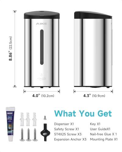 AIKE Automatic Wall Mount Liquid Soap Dispenser, Commercial Stainless Steel with 25oz Large Capacity Save Time Effort and Cost,Model AK1205 (Polished) - color: Polished Stainless Steel
