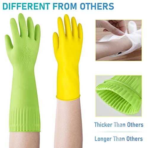 Disfore Rubber-Gloves Dishwashing Gloves for Cleaning-Kitchen - 2 Pairs Long Household Cleaning Gloves for Washing Dishes - color: Large 2 Pairs Green