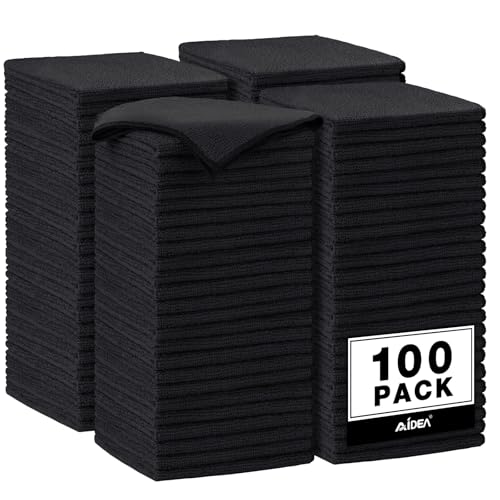 AIDEA Microfiber Cleaning Cloth Black 100PK, Microfiber Towels for Cars, Premium Car Cloths, Dusting Cloth Lint Free Cleaning Rags for SUVs, House, Kitchen, Window, Workshops,11.5"×11.5" - color: Black