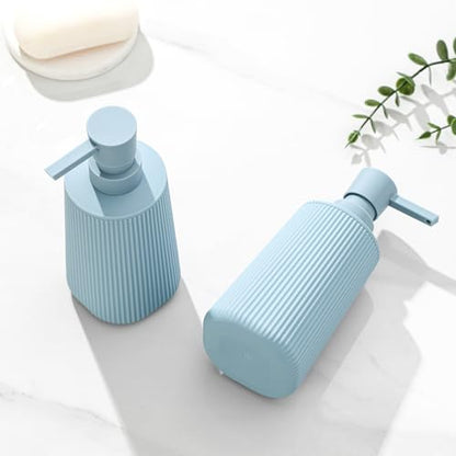 Small Soap Dispenser for Bathroom and Kitchen, Modern Farmhouse Striped Style Plastic Hand Soap Dish Soap Dispenser with Pump Light Blue - color: Light Blue