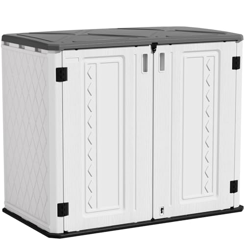 ZZM 4x3FT Heavy-Duty Outdoor Storage Shed | 34 Cu.Ft Waterproof Resin Cabinet with Double-Wall | UV-Resistant & Lockable for Garden Tools, Bikes, Patio Furniture (Wood Grain Texture) - color: White-34 cu ft