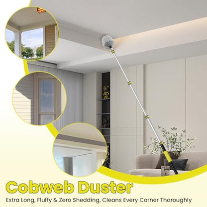 26FT High Ceiling Duster Kits with 5-20 Ft Extension Pole, Fan Blade Cleaner, Cobweb Duster, Window Squeegee Kit, Spider Web Brush for High Window, Interior Roof - size: 20FT