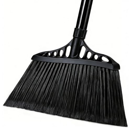 Tiumso Outdoor Broom for Floor Cleaning, Heavy Duty Brooms with 55" Long Handle, Angle Brooms for Concrete Courtyard Home Patio Kitchen Shop Lobby Patio Lawn - Black - color: All Black