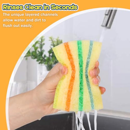 LAUNDRYLUX 4 Pack Scrub Sponge - Temperature-Responsive - 50% More Power & Rinses Cleaner Cleaning Sponges, Multipurpose Dish Sponges for Kitchens, Bathrooms, and Outdoor Use - Patent Pending - style: Multi-Layer