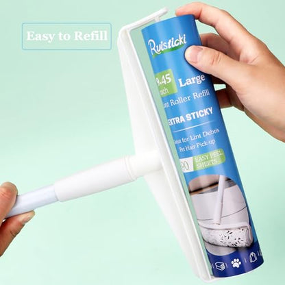 9.45 inch Lint Roller Refills for Large Long Handle Lint Rollers for Carpet 9.45'' Extra Sticky Floor Lint Roller 4 Pack of Refills Only, 90 Sheets per Refill, 360 Sheets Total - size: 9.45 inch