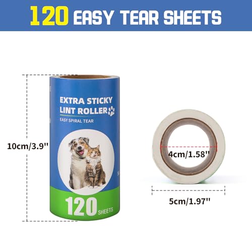 Lint Roller Refills 6 Pack (720 Sheets) | Extra Sticky, Fit 3.8"-4" Standard Size Lint Roller, Inner Diameter at 1.5", For Pet Hair, Clothes, Furniture, Cars - color: 6 Pack