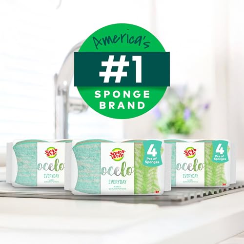 Scotch-Brite ocelo Non-Scratch Scrub Sponges, Assorted Designs, Scratch-Free for Nonstick Cookware & Dishes, Kitchen & Bathroom Use, Reusable Multi-Surface Cleaning Sponges (12 Count (Pack of 3)) - size: 3 packs of 4