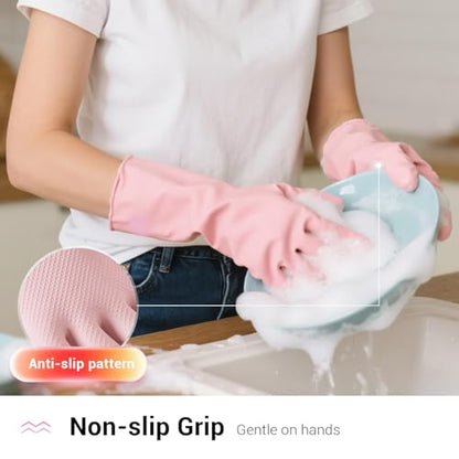 ThxToms 4 Pairs Reusable Dishwashing Cleaning Gloves,10 Mil Thick, 13" | Non-Slip Rubber Kitchen Gloves, Multi-Color, Ideal for Household, Bathroom, Pet Care & Gardening, Medium - size: Medium