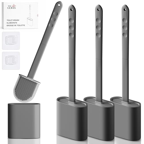 Modern Minimalist Silicone Toilet Brushes & Holders - Pack of 4 Toilet Bowl Brushes Gray- Self-Cleaning & Splash-Free, Easy-Rinse Design with Wall Mounted Holder Bathroom Accessory - color: Gray, size: Pack of 4