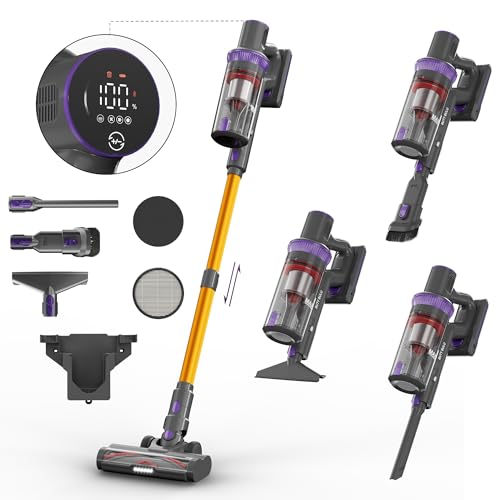 BUTY BULU Cordless Vacuum Cleaner, Stick Handheld Rechargeable Lightweight 4-in-1 Vacuum for Home Hardwood Floor Carpet Pet Hair Litter Cleaning, 45KPa Suction 50Mins Running Time, LED Display Screen - color: Purple-w11