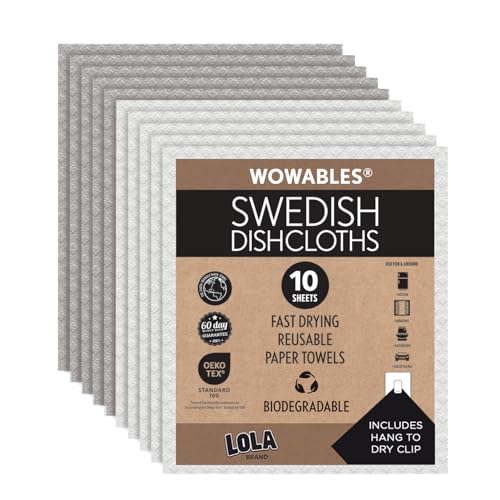 LOLA Swedish Dishcloths for Kitchen 10 Sheets, Biodegradable & Compostable Reusable Paper Towel Cleaning Cloths No Odor Washing Dishes Ultra Absorbent Cellulose Sponge Towel Made in Germany - color: 5 Gray / 5 Natural, size: 10 Sheets