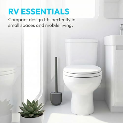 RV Silicone Toilet Brush with Holder, Drill-Free Wall Mounted Toilet Bowl Cleaner, Anti-Drip Anti-Roll Compact Brush for RV Camper & Small Bathroom - color: Black