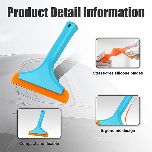 Ziciner Small Silicone Window Squeegee, Car Windshield Water Blade Squeegee, Multifunctional Auto Squeegee with 5.9 Inch Blade and Non-Slip Handle for Car Window, Mirror, Home Cleaning (Blue) - color: Blue-1pcs