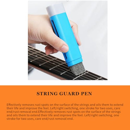 Guitar Cleaner Care Cleaning Kit,Maintenance Kit 11 Pack,Beeswax,Polish,Lemon Oil,String Oil,String Saver,String Guard Pen(Random Color),Winder,Guitar Strings,String Brush,Cleaning Cloth,Case