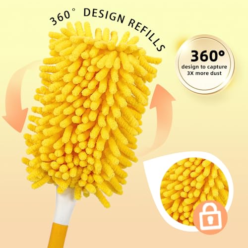 Reusable Duster Refill Compatible with Swiffer Hand Duster - 360 Heavy Duty Dusters Refills - Microfiber Ceiling Fan Duster for Swiffer Dusters Extended Handle, 6 Pack(Handle is Not Included) - color: 6 Pack(multicolor)