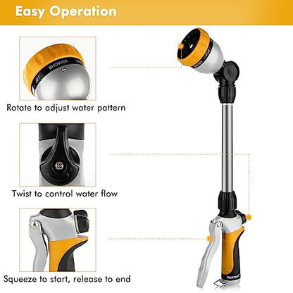 RESTMO Metal Watering Wand, Heavy Duty Garden Hose Wand with 180° Swivel Ratcheting Head, 16'' Hose Nozzle Sprayer with 7 Spray Patterns and Flow Control, for Water Hanging Baskets and Shrubs, Yellow - color: Yellow