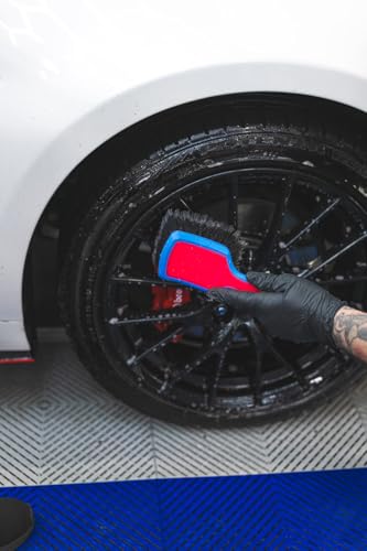 Detail Factory - ProGrip Wheel Face Brush - Ergonomic ProGrip Handle - Premium Wheel Cleaner Brush - Soft Flagged-Tip Bristles - Octane Underglow