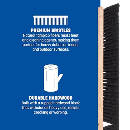 SPARTA Flo-Pac Floor Sweep with Natural Tampico Bristles, Heavy Duty Broom Head for Indoor and Outdoor Use on Rough Surfaces, 36" Long, Black