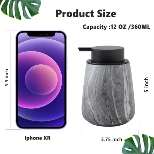 12Oz Foaming Hand Soap Dispenser - Ceramic Bathroom Foam Soap Dispenser with Easy-to-Press Black Pump, Refillable Lotion Hand Dispenser, Dish Soap Dispensers for Kitchen, Marble Grey - color: Marble Grey, style: Foam Pump