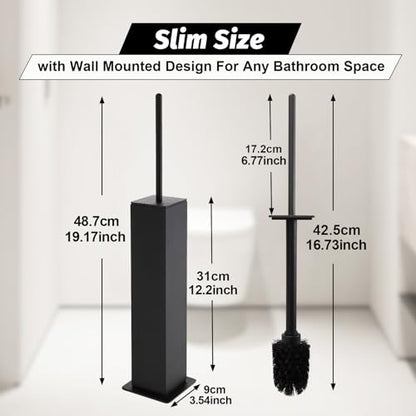BGL Toilet Brush with Holder Set Matte Black Aluminium Standing for Bathroom Toilet Bowl Cleaner Brush and Holder Set, Square Design - color: Matte Black-standing