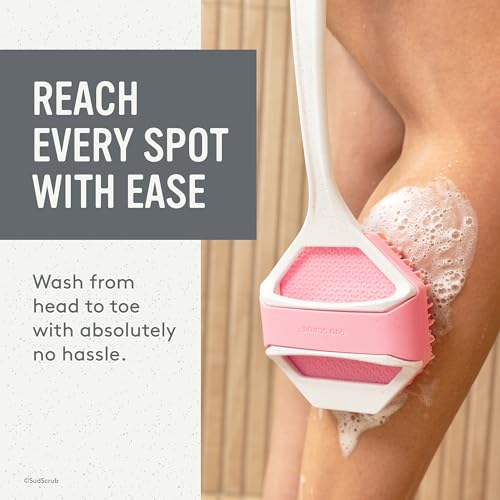 Sud Scrub® Extender Handle, Back Scrubber Attachment for Silicone Body Scrubber, Shower Scrubber for Body, Long Handled Scrub Brush for Shower, Back Brush for Shower (Speckled White)