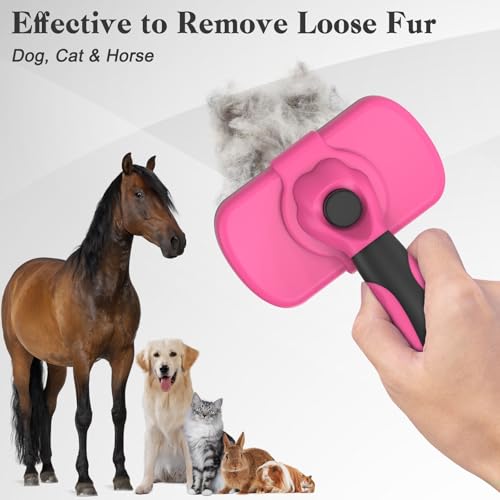 Dipoo Self-Cleaning Pet Grooming Brush - Skin-Friendly Deshedding Tool for Dogs & Cats in Pink, Removes Loose Hair and Tangles - color: Pink