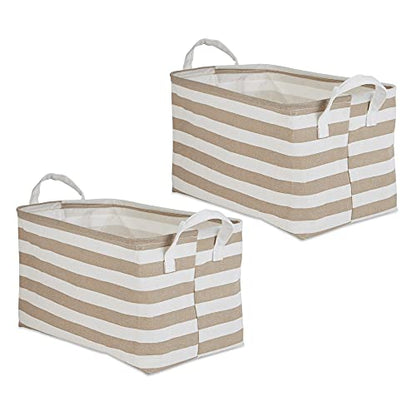DII Laundry Storage Collection, PE Coated Collapsible Bin with Handles, Stone Stripe, Large Set, 10.5x17.5x10" - color: Stone Stripe, size: Large Set, 10.5x17.5x10"