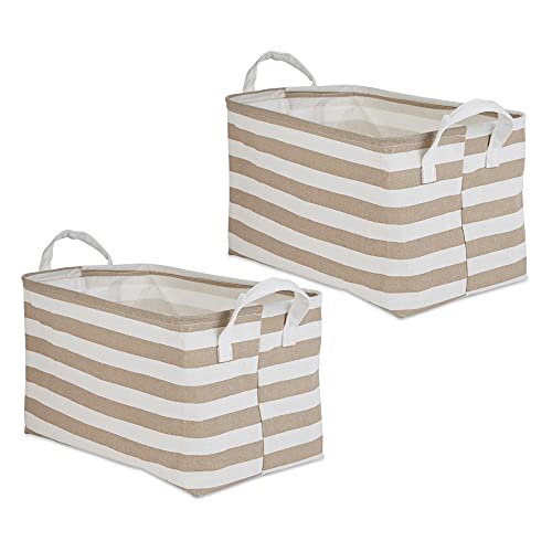 DII Laundry Storage Collection, PE Coated Collapsible Bin with Handles, Stone Stripe, Large Set, 10.5x17.5x10" - color: Stone Stripe, size: Large Set, 10.5x17.5x10"