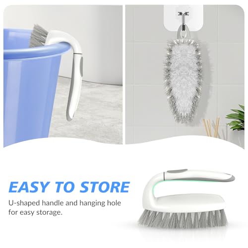 SetSail Heavy Duty Scrub Brush, Stiff Bristles Cleaning Brush with Non Slip Handle Shower Scrubber for Bathroom Kitchen Bathtub Tile Sink, 2 Pack(Grey White) - color: White