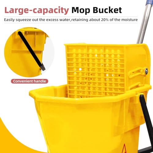 6.6 Gallons Mop Bucket with Wringer - Non-Tip Design & Heavy-Duty Plastic, Spin Mop System for Hardwood Floors, Space-Saving Single Bucket (Yellow, 6.6 Gallons)