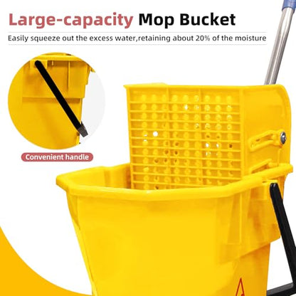 6.6 Gallons Mop Bucket with Wringer - Non-Tip Design & Heavy-Duty Plastic, Spin Mop System for Hardwood Floors, Space-Saving Single Bucket (Yellow, 6.6 Gallons)