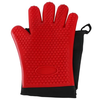1 Pair Extra Long Professional Oven Mitts, Non-Slip Silicone Grip Heat Resistant,19.7" Length,Up to 572℉ for BBQ Cooking Baking Grilling (Red) - color: Red