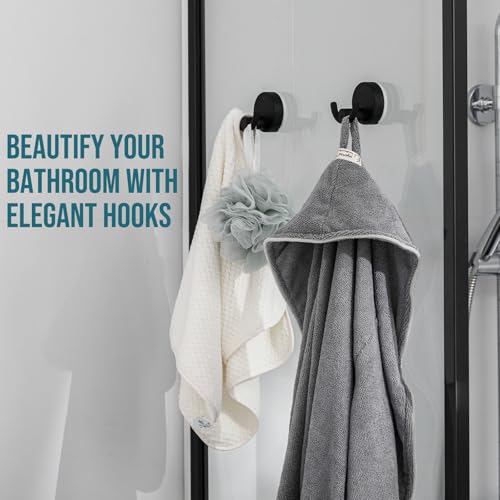 TAILI 304 Stainless Steel Bathroom Suction Hooks for Towel, Bathrobe, Loofah, Patented Strong Suction Cup Holder, No Damage Hanging Glass Shower Wall Hook, Double-Hook Sleek Design, 2 Pack, Black - color: Sleek Double-Hook, Black