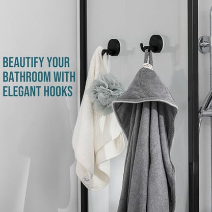 TAILI 304 Stainless Steel Bathroom Suction Hooks for Towel, Bathrobe, Loofah, Patented Strong Suction Cup Holder, No Damage Hanging Glass Shower Wall Hook, Double-Hook Sleek Design, 2 Pack, Black - color: Sleek Double-Hook, Black