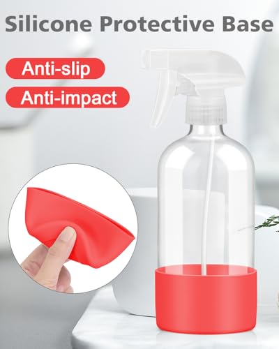 Rionisor Glass Spray Bottles with Silicone Sleeve Protection, Empty 16OZ Reusable Spray Bottles, Refillable Containers with Spray Nozzles for Cleaning Solutions, Plants and Essential Oils 1 Pack Red - color: Red, style: 1 Pack