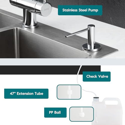 Gappo Soap Dispenser for Kitchen Sink Polished Chrome, Stainless Steel Countertop Pump, Built in Sink Soap Dispenser with 47" Extension Tube kit - color: Polished Chrome