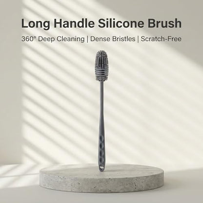 Baby Bottle Brush, Silicone Water Bottle Cleaner Flexible Extra Long Handle Grey Cup Cleaner Brush for Washing Hydro Flasks Sports Tumblers and Deep Narrow Neck Glassware
