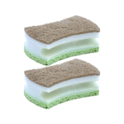 Natural Scrub Sponge Scouring Pad - Sisal Plant Based Sponge Scrubber Non Scratch Eco Friendly, 2 Side Cellulose and Sisal for Nonstick Cookeware, Glasses, Dishes. by Superio (Green) - color: Green